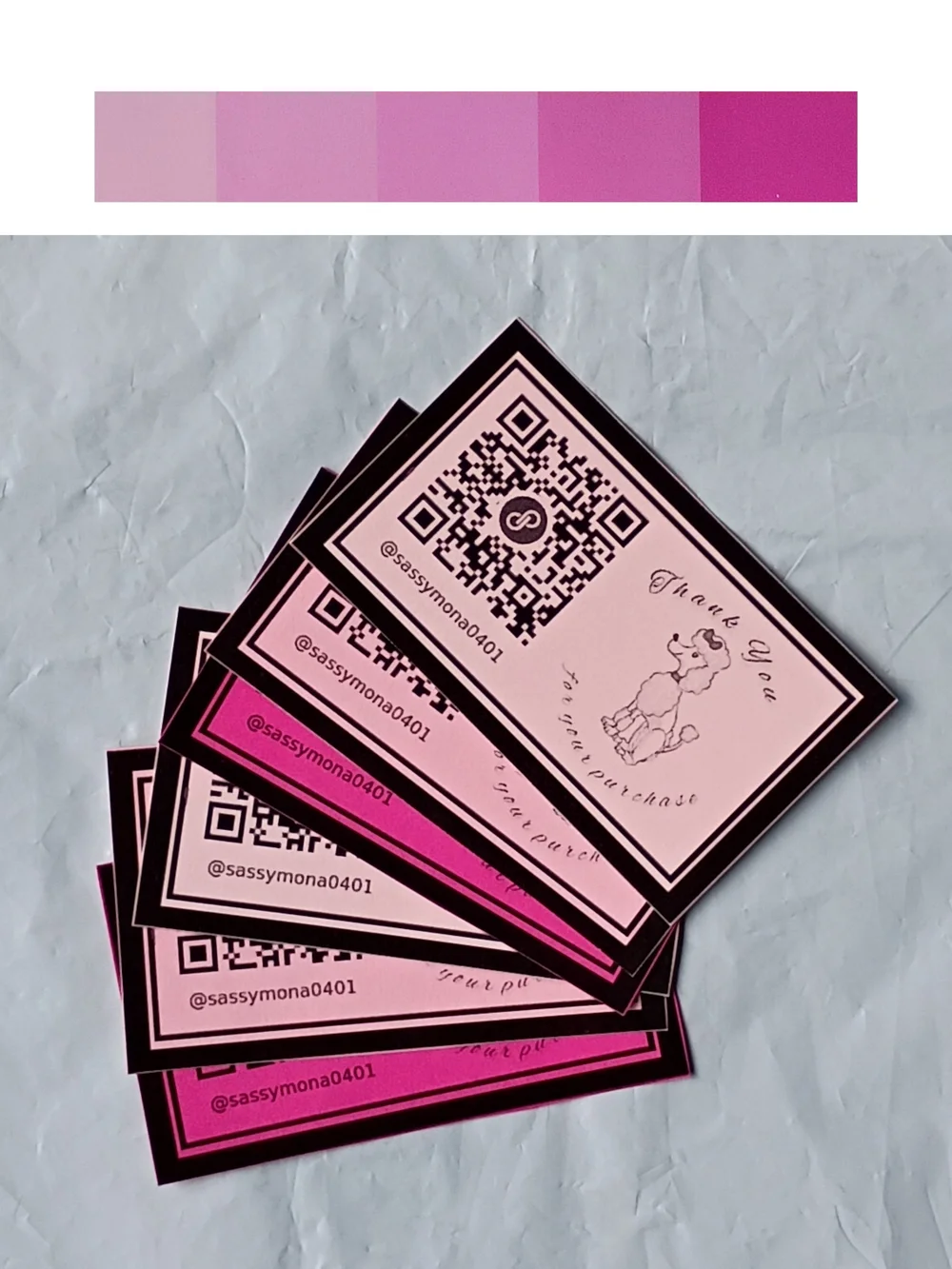 Thank You QR Code Business Cards - Custom Handmade Design  Pink Set 30 Cards